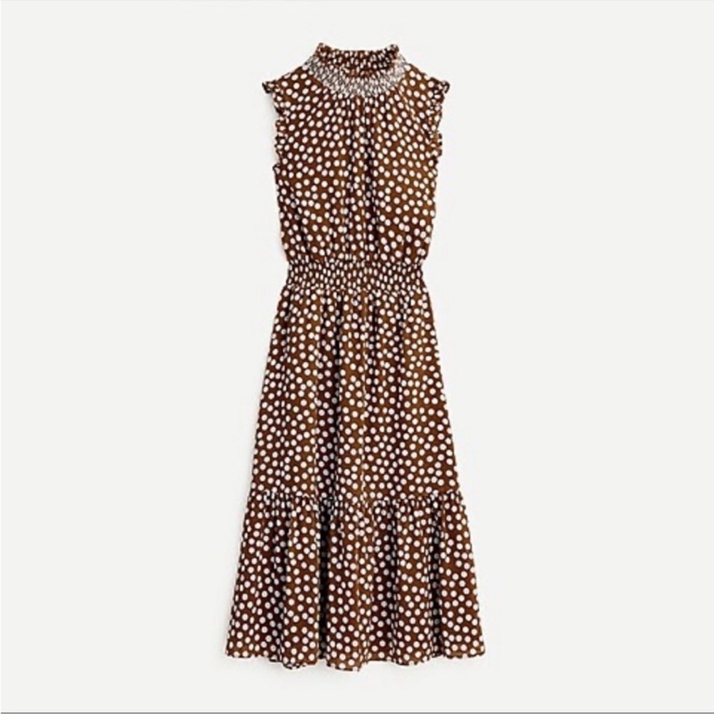 J.Crew smocked waist midi dress size medium brown white
